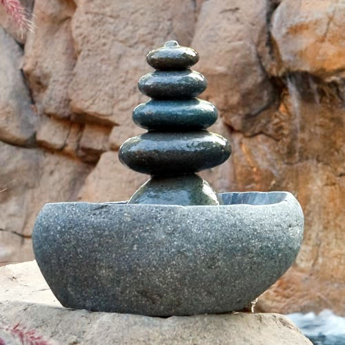 Garden Age Supply Five Rock Cairn Tower Tabletop Fountain Hand
