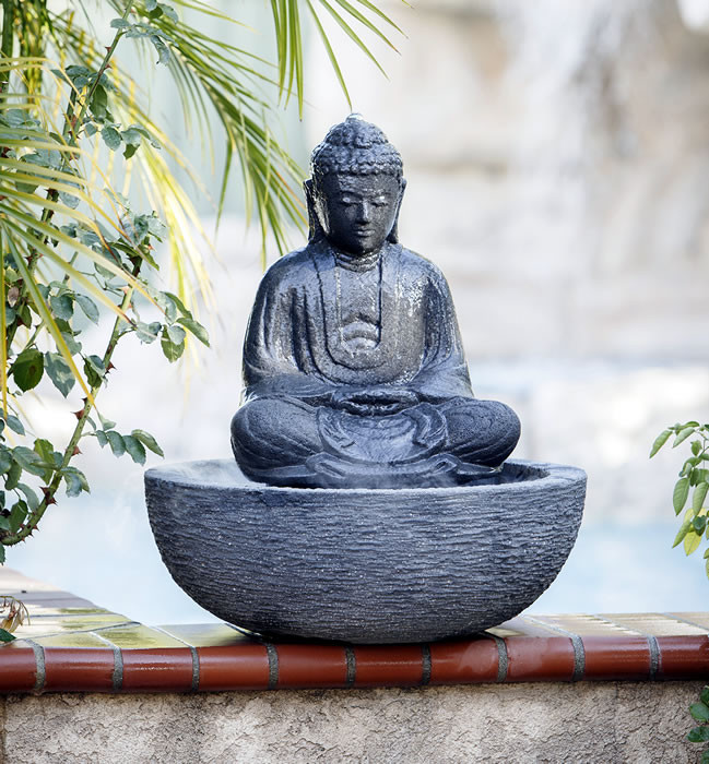 Garden Age Supply Small Sitting Buddha Water Fountain Hand Carved