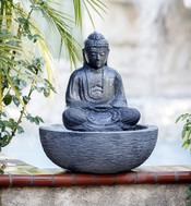 Garden Age Supply Small Sitting Buddha Water Fountain Hand Carved From Lave Stone