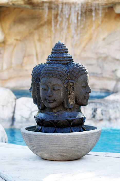 Garden Age Supply 4 Faces Buddha Head Water Fountain Hand Made