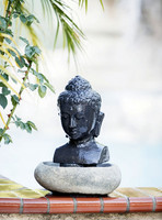 Garden Age Supply Small Buddha Head Table Top Fountain Hand Carved From Lava Stone