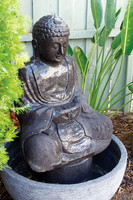 Garden Age Supply Large Sitting Buddha Water Fountain Hand Carved From Lave Stone