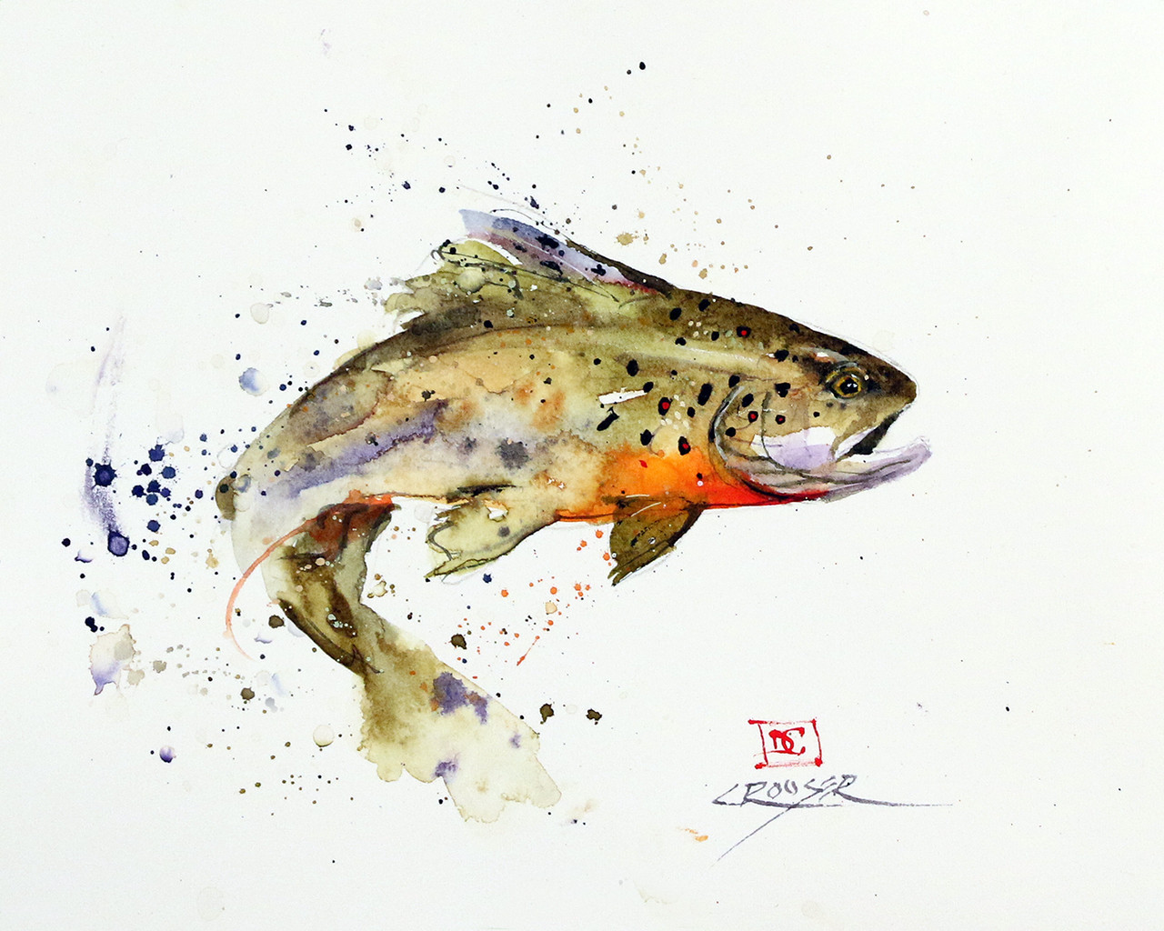 Jumping Trout Watercolor Fish Print by Dean Crouser