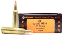HSM 22-250 Remington 50gr V-MAX™ Ammo - 20 Rounds