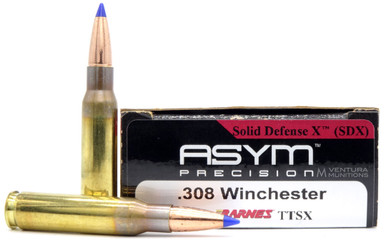 ASYM Precision Solid Defense X .308 Win 168gr Barnes Tipped Triple-Shock X Boat Tail Ammo- 20 Rounds