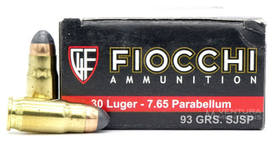 Fiocchi .30 Luger/7.65 Parabellum 93gr JSP Ammo - 50 Rounds