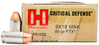 Hornady Critical Defense 9x18 Makarov 95gr FTX Ammo - 25 Rounds