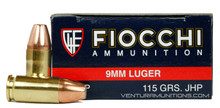 Fiocchi Shooting Dynamics 9mm 115gr JHP Ammo - 50 Rounds