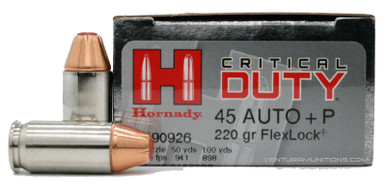 Hornady Critical Duty Ammunition 45 ACP +P 220gr FlexLock - 20 Rounds