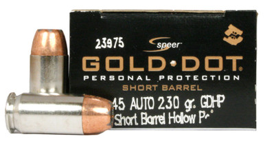 Speer 45 ACP 230gr Gold Dot Short Barrel HP Ammo - 20 Rounds