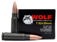 Wolf 7.62x39 123gr Lacquer Coated FMJ Ammo - 20 Rounds