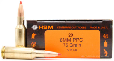 HSM 6mm PPC 75gr V-Max Ammo - 20 Rounds