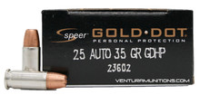 Speer Gold Dot 25 ACP 35gr HP Ammo - 25 Rounds