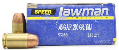 Speer Lawman 45 GAP 200gr TMJ Ammo - 50 Rounds