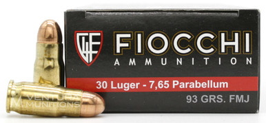 Fiocchi 30 Luger/7.65 Par 93gr FMJ Ammo - 50 Rounds