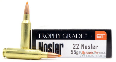 Nosler Trophy Grade Varmint 22 Nosler 55gr Spitzer Ammo - 20 Rounds