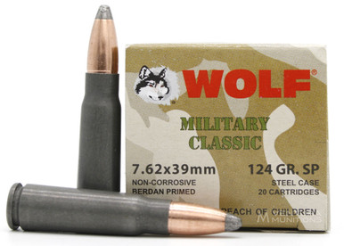 Wolf Military Classic 7.62x39mm 124gr SP Ammo - 20 Rounds