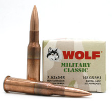 Wolf Military Classic 7.62x54R 148gr FMJ Non-Corrosive Ammo - 20 Rounds