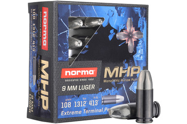 Norma 9mm 108gr Monolithic Hollow Point Ammo - 20 Rounds