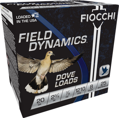 Fiocchi Field Dynamics Dove 20ga 2.75" 7/8oz #8 Shot Ammo - 25 Rounds