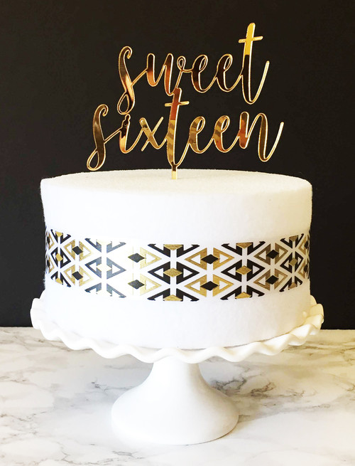 Sweet sixteen cake topper - gold acrylic