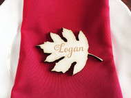 Wood leaf engraved place card