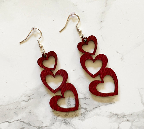 Hearts dangle wood earrings