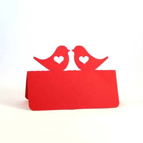 Love bird with heart place card - shown in red