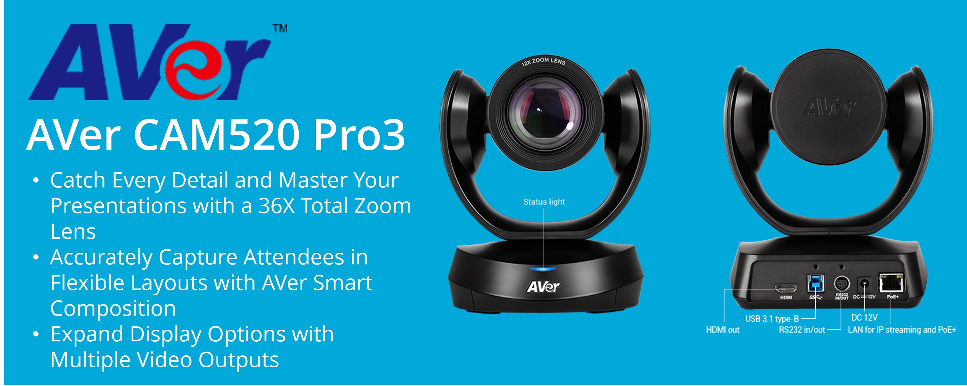 AVer CAM520 Pro3 Enterprise-Grade camera with LAN for medium to large rooms