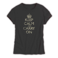 Keep Calm & Carry On Ladies Black Distressed T-Shirt
