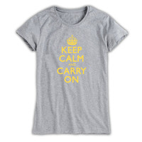 Keep Calm & Carry On Ladies Grey & Yellow T-Shirt
