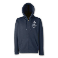 Keep Calm and Carry On Mens Navy Blue & White Zipped Hooded Top