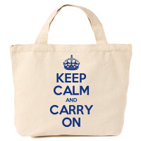 Keep Calm & Carry On Canvas Tote Shopping Bag Navy Blue Print