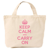 Keep Calm & Carry On Canvas Tote Shopping Bag Pink Print