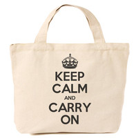 Keep Calm & Carry On Canvas Tote Shopping Bag Black Print