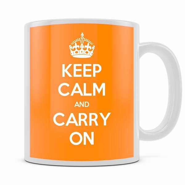 KEEP CALM AND CARRY ON ORANGE MUG