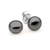 8mm Black Button Freshwater Pearl Stud Earrings (17-1278)