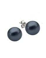 10-10.5mm Black Freshwater Pearl Stud Earrings (17-1498)