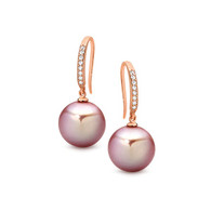 Pink Round Edison Pearl & Cubic Zirconia Earrings (17-1548)