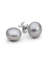 Pearl stud earrings - 7mm dyed grey freshwater button pearl