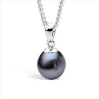 Sterling Silver Drop Black Freshwater Pearl Pendant - 9-9.5mm