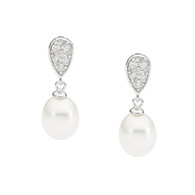 Cubic Zirconia & Freshwater Pearl Drop Stud Earrings (E426)