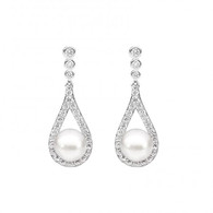 Cubic Zirconia & Freshwater Pearl Drop Earrings (17-1350)