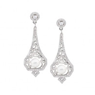 Filigree CZ and Freshwater Pearl Earrings (E534)
