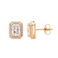 Emerald Cut White CZ Stud Earrings (E471G)