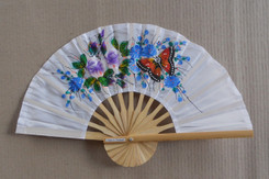 White hand fans, assorted paintings, package of 10