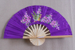 Purple hand fans, assorted paintings, package of 10