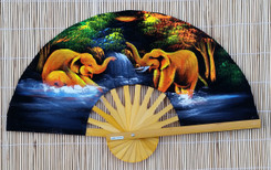 Velvet hand fan with Elephant painting, package of 10