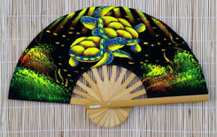 Velvet hand fan with Turtle painting, package of 10