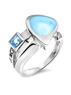 MarahLago Curva Larimar Ring with Blue and White Topaz